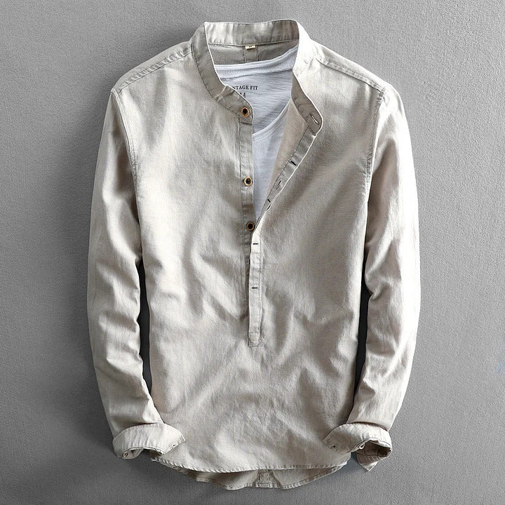 Men’s Classic Linen Button Henley – Breathable, Lightweight & Relaxed Shirt