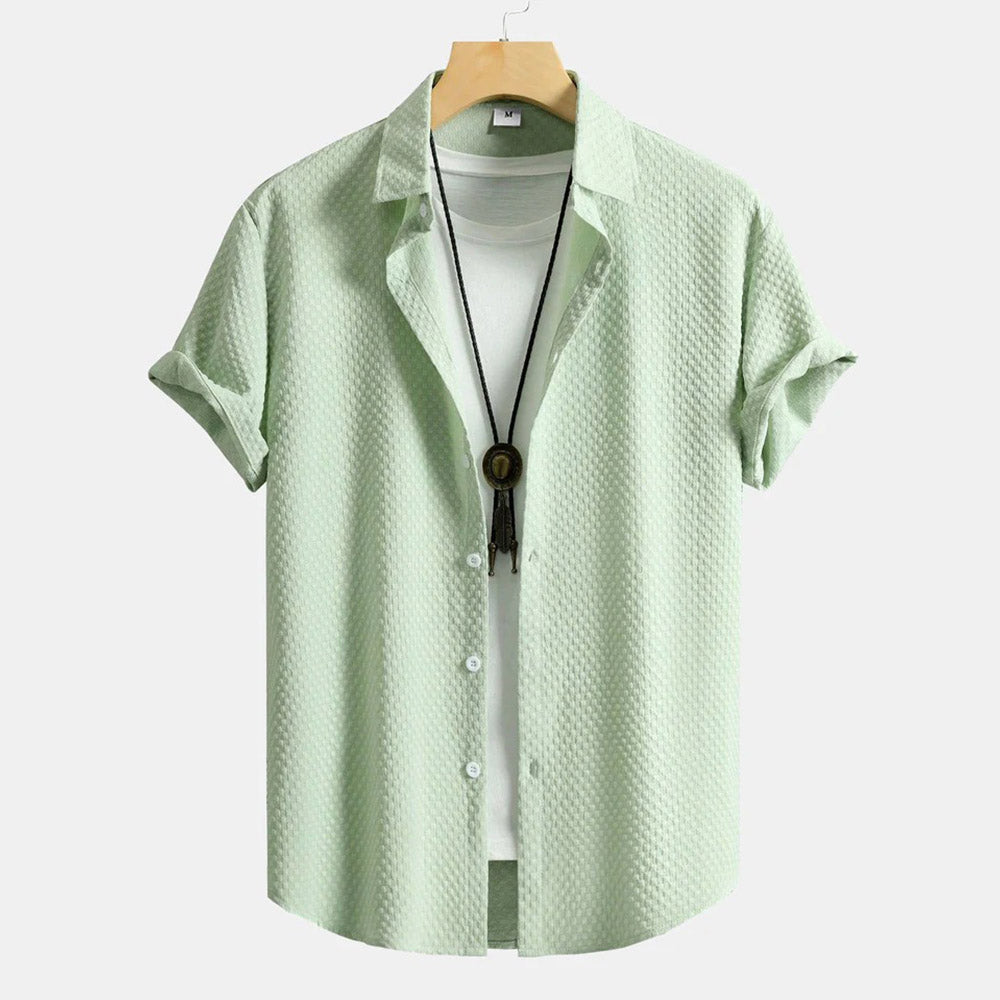 Men's Checkerboard Jacquard Button Up Shirt – Ultra-light, Short Sleeve Shirt