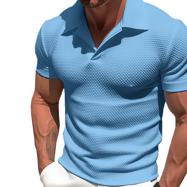 Men’s Waffle Textured Polo Tee – Slim Fit, Lightweight, Knit T-Shirt