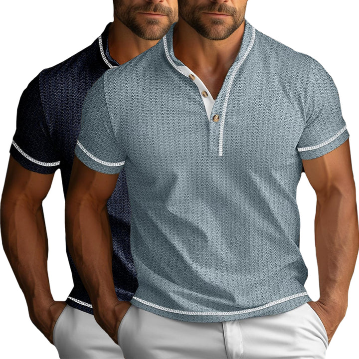 Classic Slim-fit Henley Tee for Men – Soft Texture, Contrast-Trim T-shirt