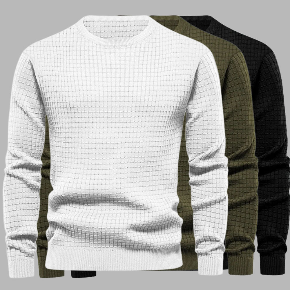 Men's Grid-Knit Classic Crew Neck Sweater – Ultra-light, Tailored Fit Sweater
