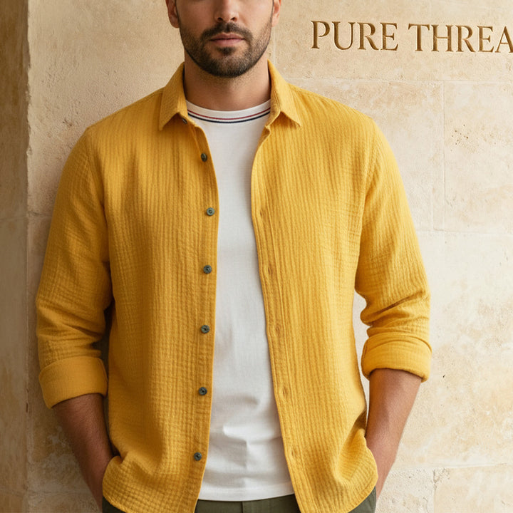 Classic 100% Cotton Button-Down Shirt – Ultra-Light, Textured Shirt