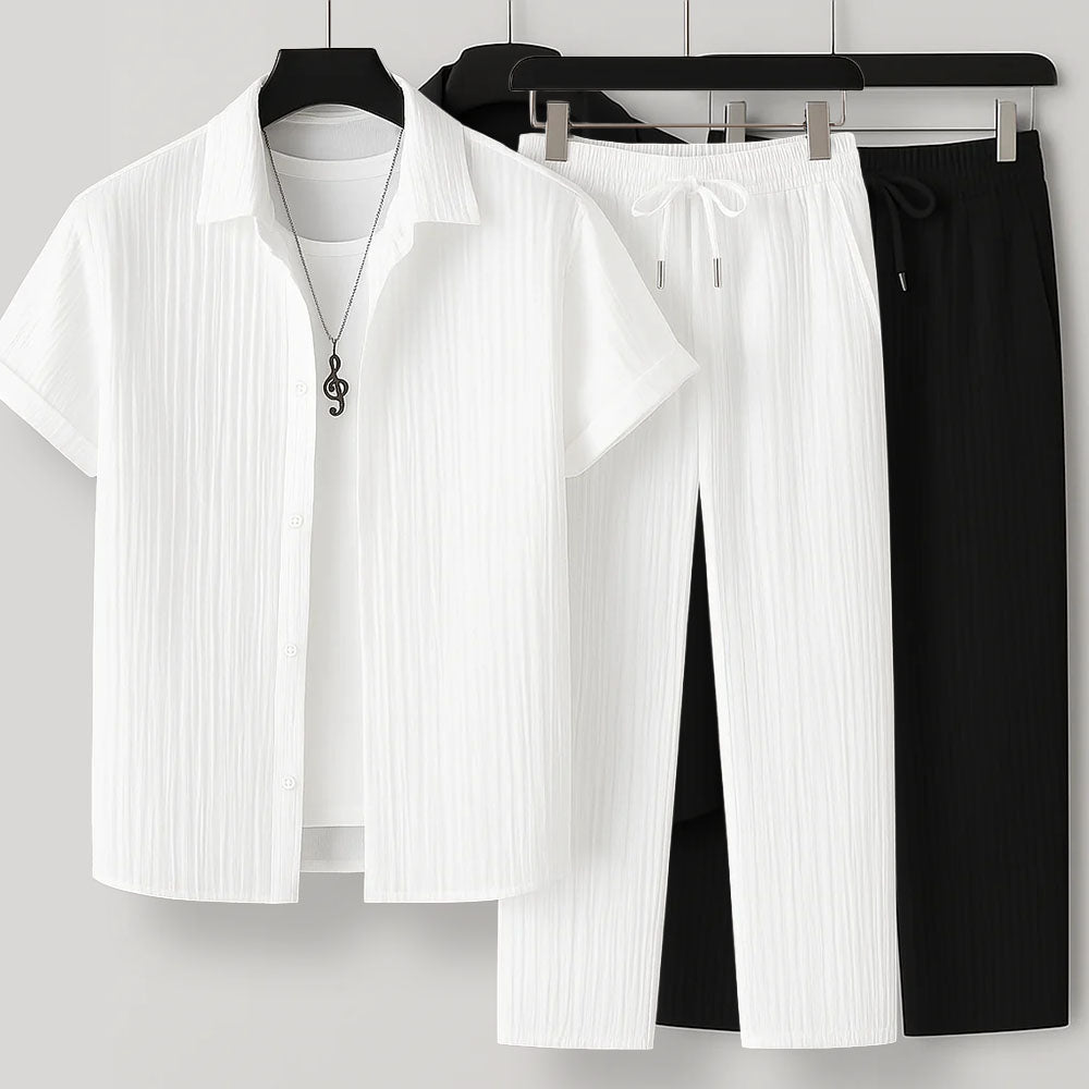 Classic Textured Linen Blend Two-Piece Set – Lightweight, Relaxed Fit Set