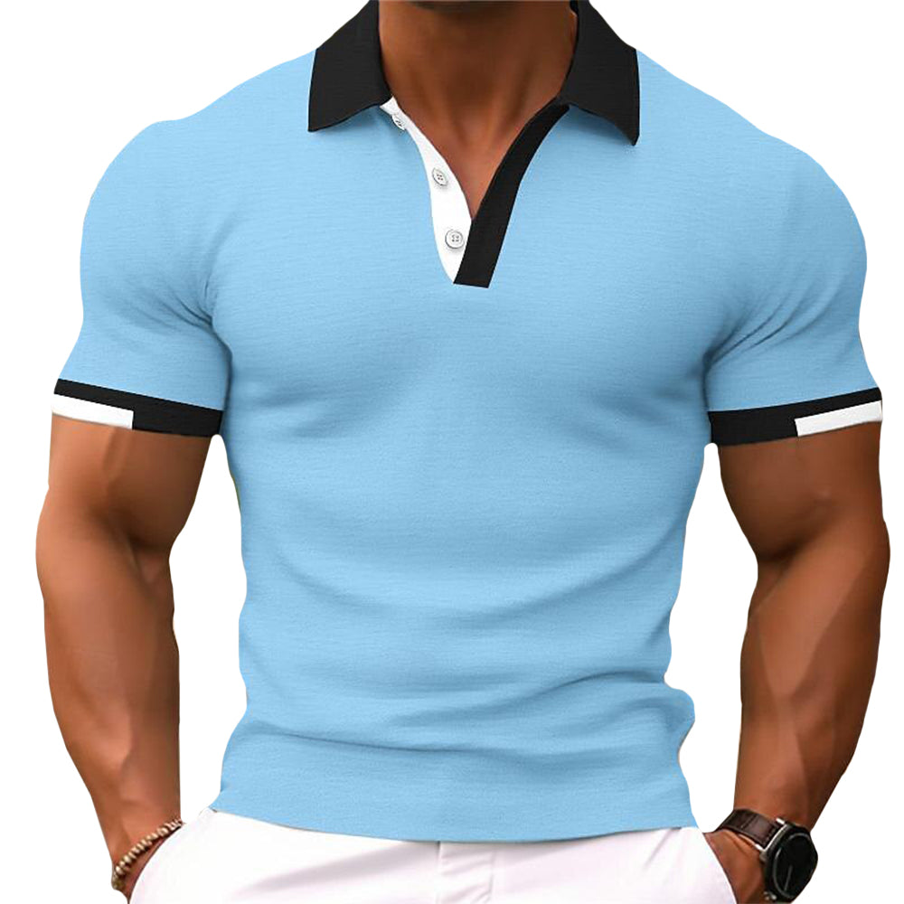 Men's Classic Cotton-Blend Polo T-Shirt – Contrast Neck, Slim-fit Tee