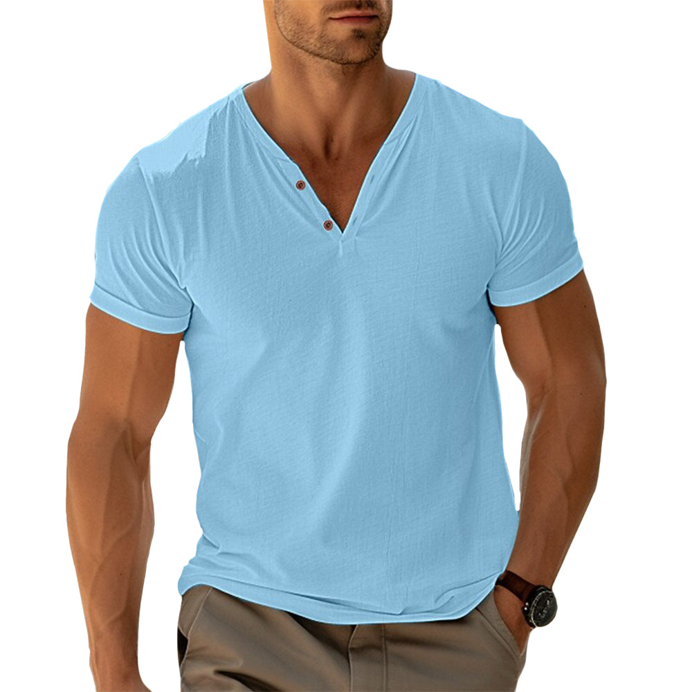 Classic V-Neck T-Shirt – Button Details, Comfortable fit, Ultra-Soft Henley