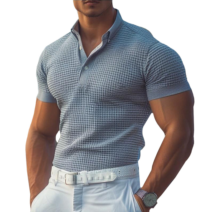 Men’s Waffle Knit Polo T-Shirt – Slim Fit, Detailed knit, Ultra-Light Tee