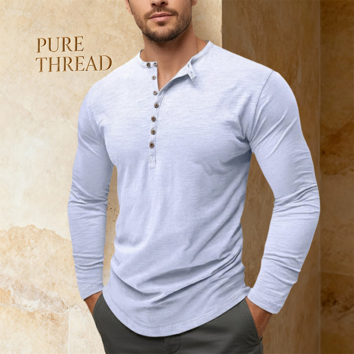 Men's Cotton Blend Long-Sleeve Henley Tee – Super-Soft, Breathable T-Shirt