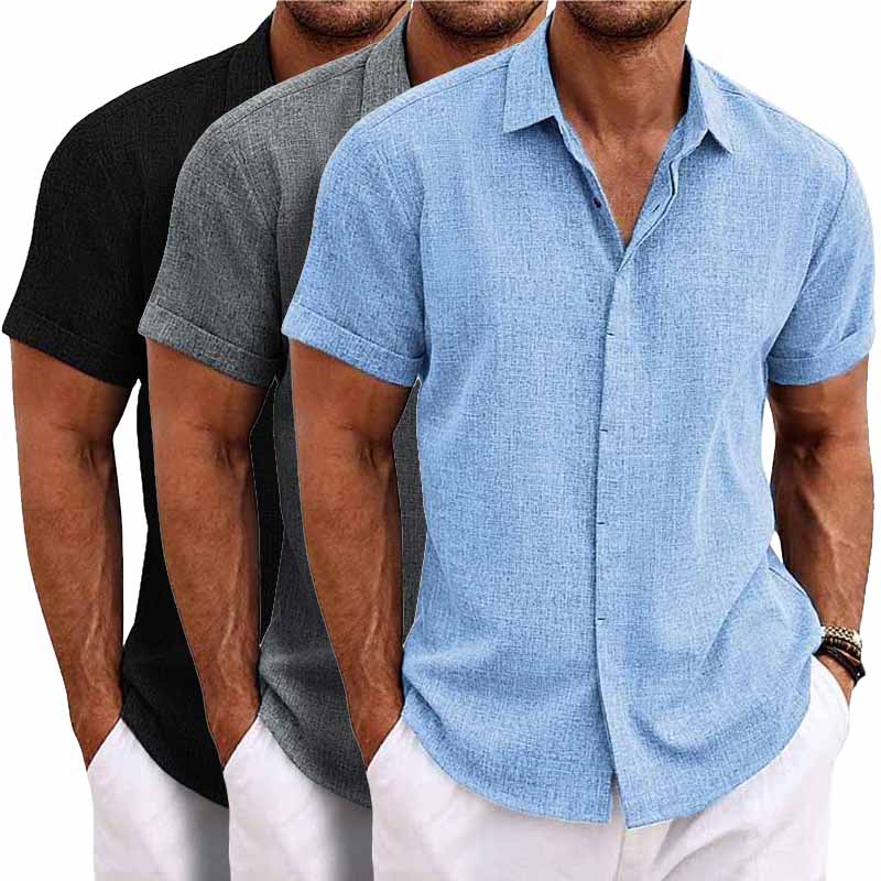Men’s Linen Cotton Short Sleeve Button Down Shirt – Casual Breathable Beachwear Top