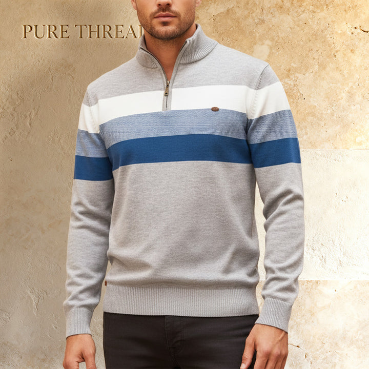 Men's Striped Cotton Blend Half-Zip Pullover – Ultra-Cozy, Lightweight Dailywear Sweater