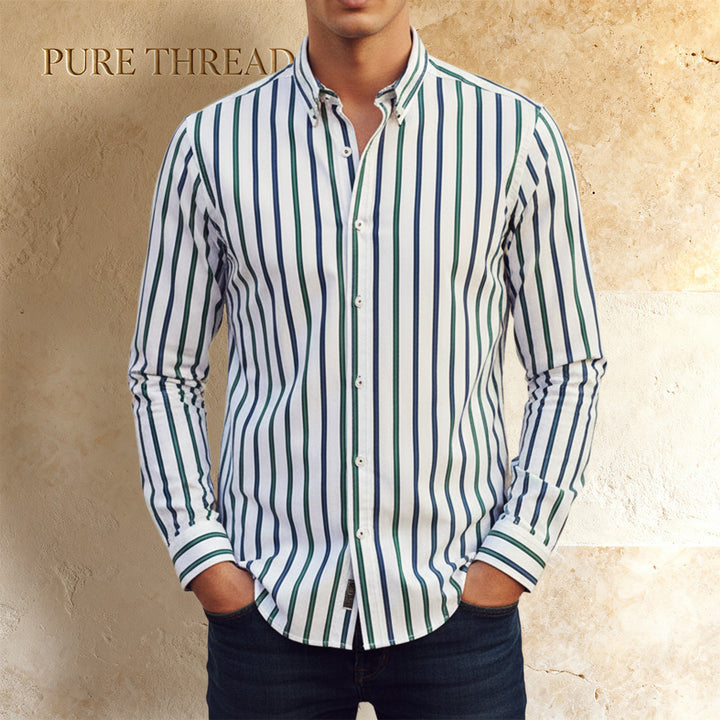 Men’s Classic Striped Shirt – Soft Fabric, Business Button-up Shirt