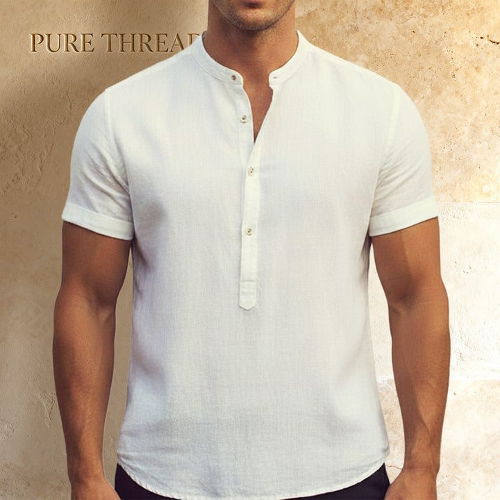 Men's Mandarin Collar Linen Shirt – Lightweight, Ultra-Soft Shirt