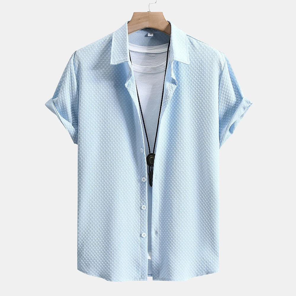 Men's Checkerboard Jacquard Button Up Shirt – Ultra-light, Short Sleeve Shirt