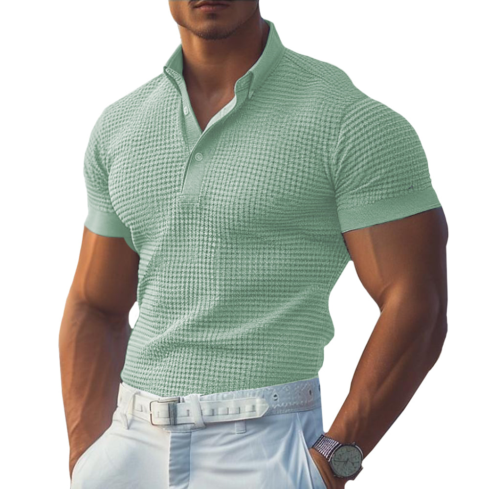 Men’s Waffle Knit Polo T-Shirt – Slim Fit, Detailed knit, Ultra-Light Tee