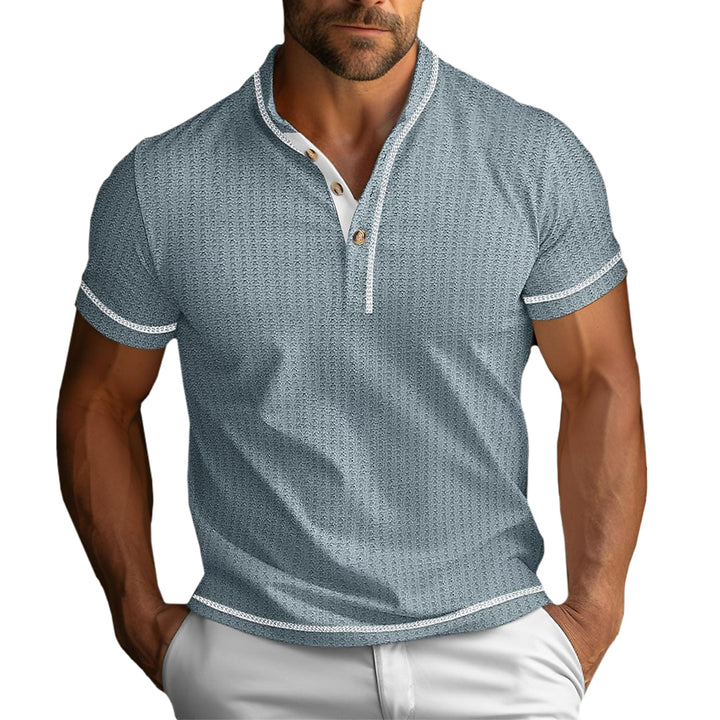 Classic Slim-fit Henley Tee for Men – Soft Texture, Contrast-Trim T-shirt