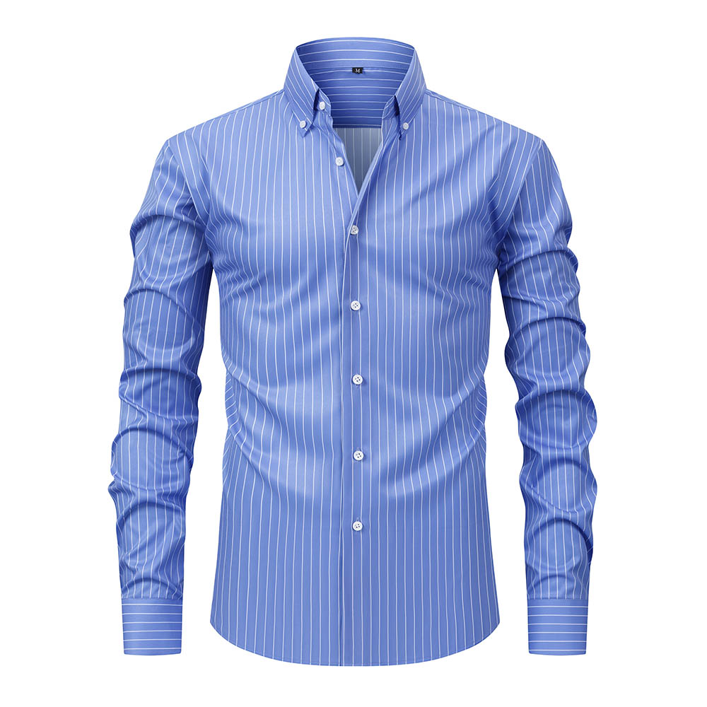 Men’s Classic Striped Shirt – Soft Fabric, Business Button-up Shirt
