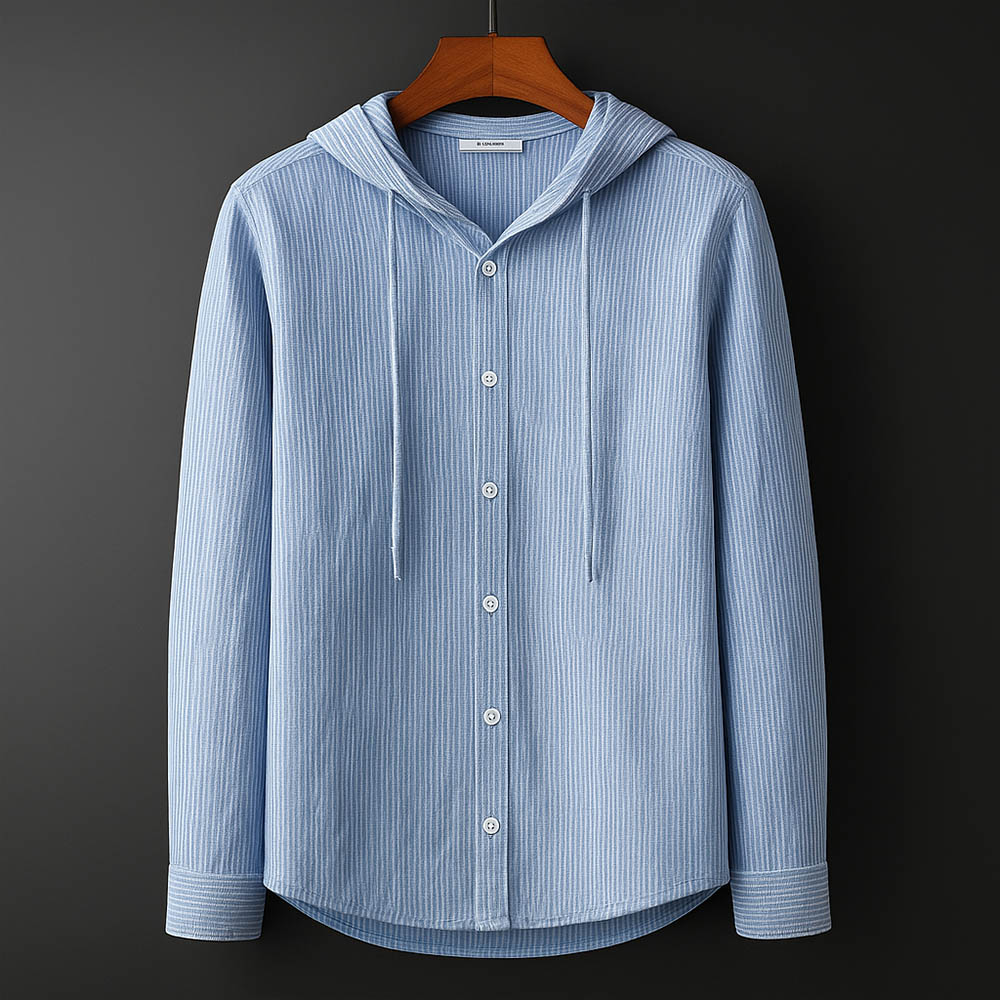 Men’s Textured Hooded Shirt – Button-up Placket, Ultra-soft, Lightweight Shirt