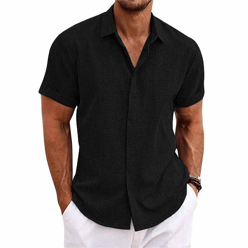 Men’s Linen Cotton Short Sleeve Button Down Shirt – Casual Breathable Beachwear Top