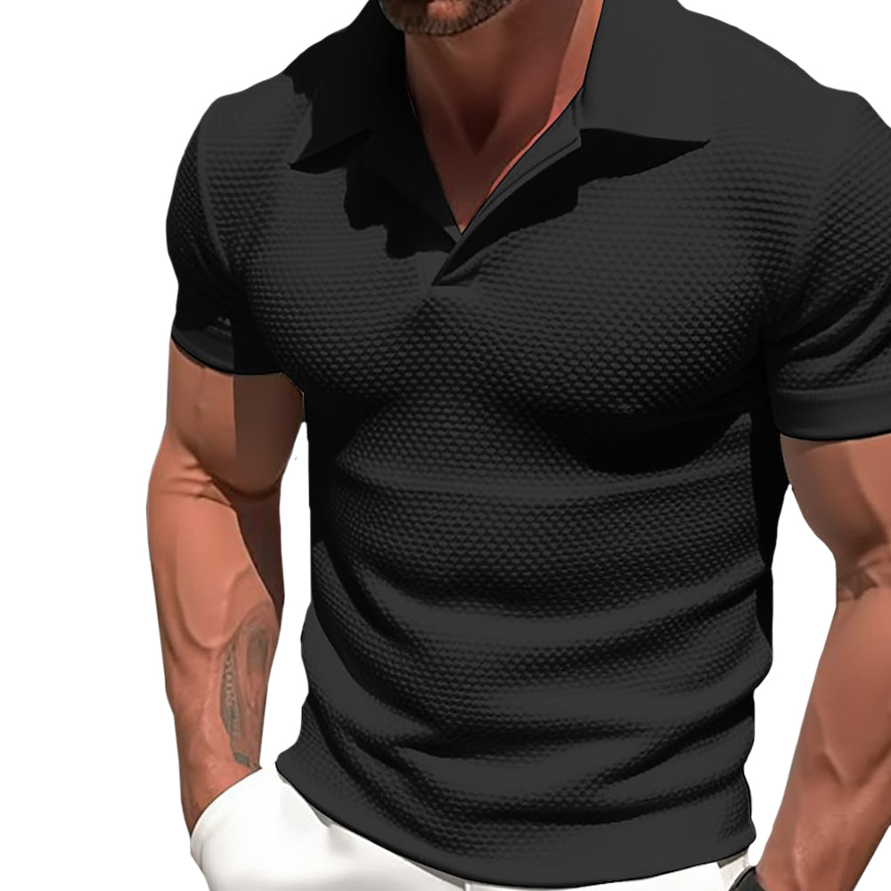 Men’s Waffle Textured Polo Tee – Slim Fit, Lightweight, Knit T-Shirt