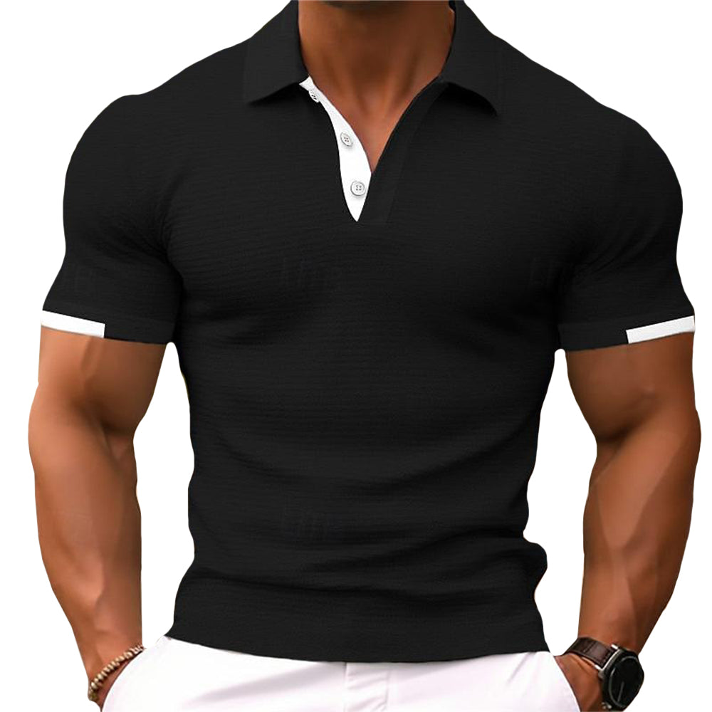 Men's Classic Cotton-Blend Polo T-Shirt – Contrast Neck, Slim-fit Tee