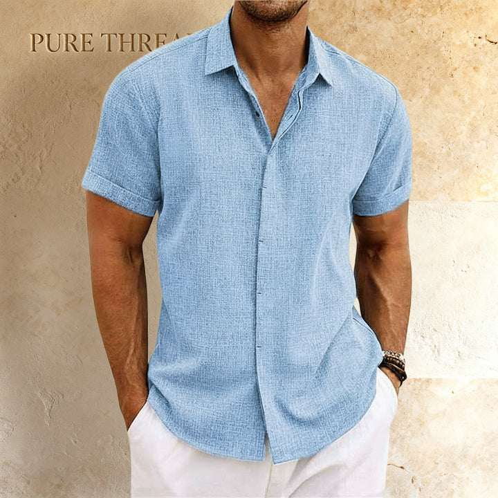 Men’s Linen Cotton Short Sleeve Button Down Shirt – Casual Breathable Beachwear Top