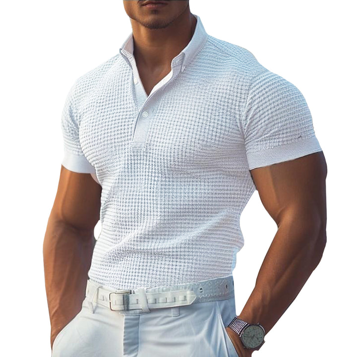Men’s Waffle Knit Polo T-Shirt – Slim Fit, Detailed knit, Ultra-Light Tee