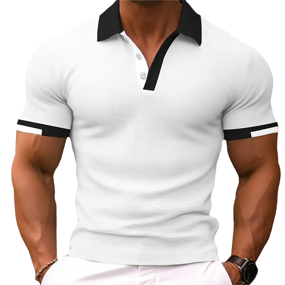 Men's Classic Cotton-Blend Polo T-Shirt – Contrast Neck, Slim-fit Tee