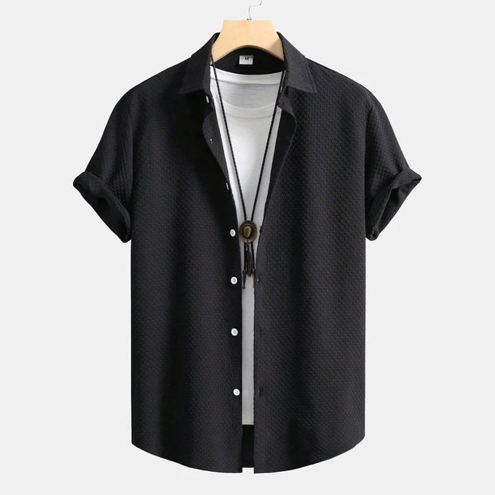 Men's Checkerboard Jacquard Button Up Shirt – Ultra-light, Short Sleeve Shirt