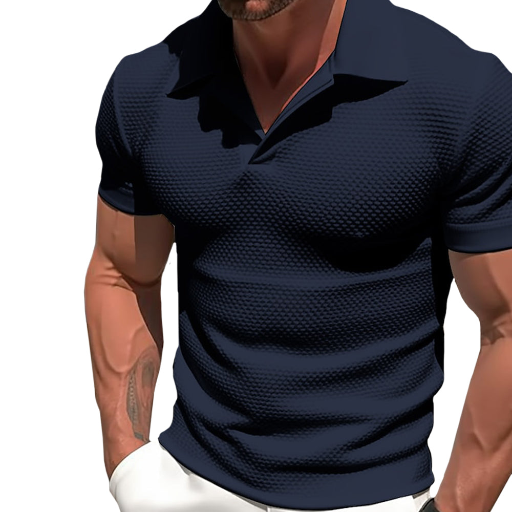 Men’s Waffle Textured Polo Tee – Slim Fit, Lightweight, Knit T-Shirt