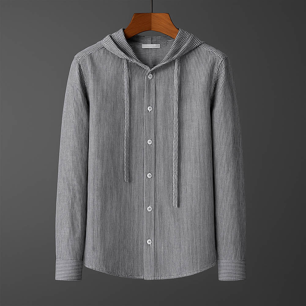 Men’s Textured Hooded Shirt – Button-up Placket, Ultra-soft, Lightweight Shirt