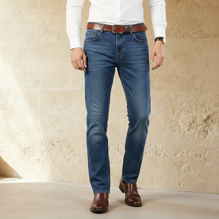 Men’s Classic Straight-Fit Cotton Jeans – Durable, Comfortable Dailywear Denim