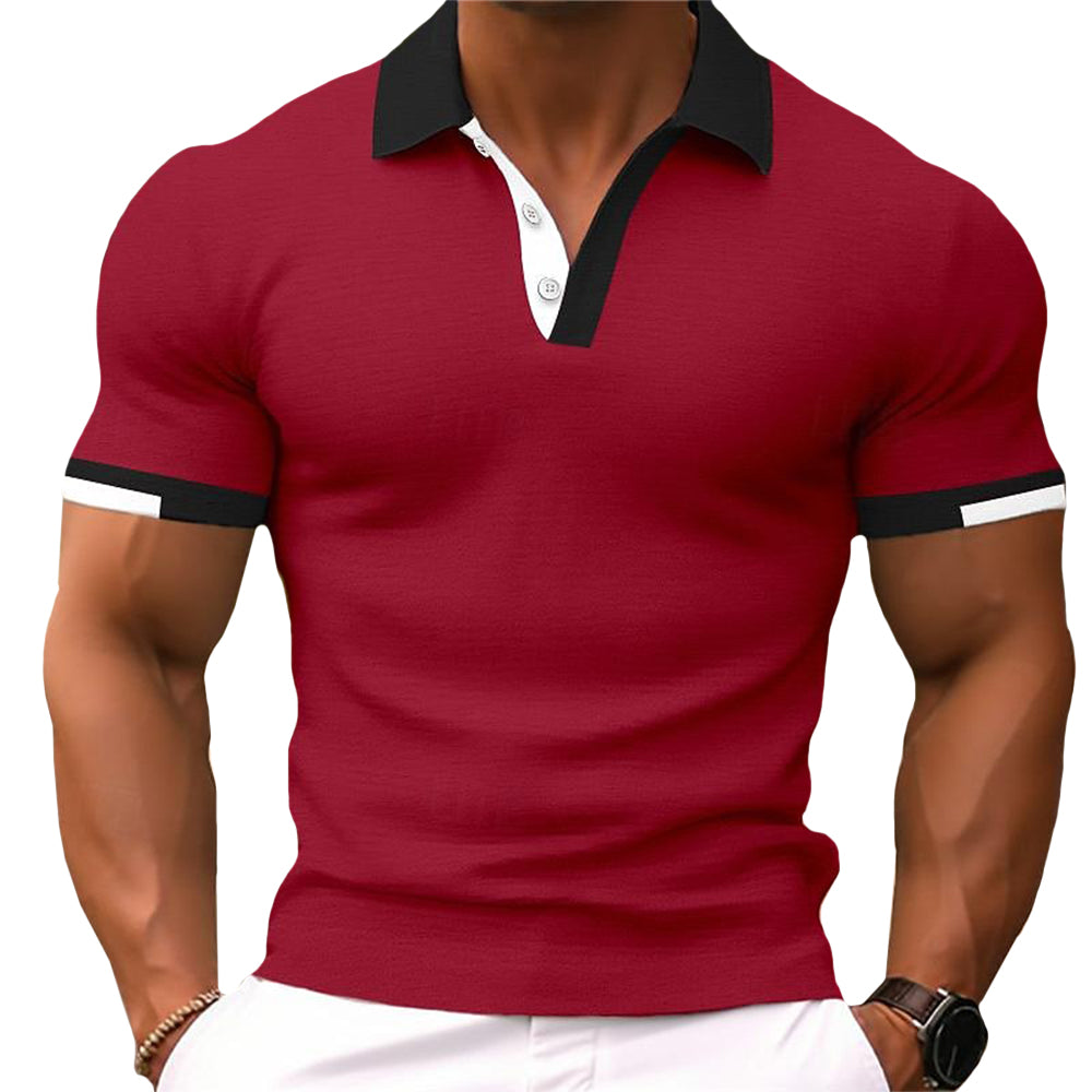 Men's Classic Cotton-Blend Polo T-Shirt – Contrast Neck, Slim-fit Tee