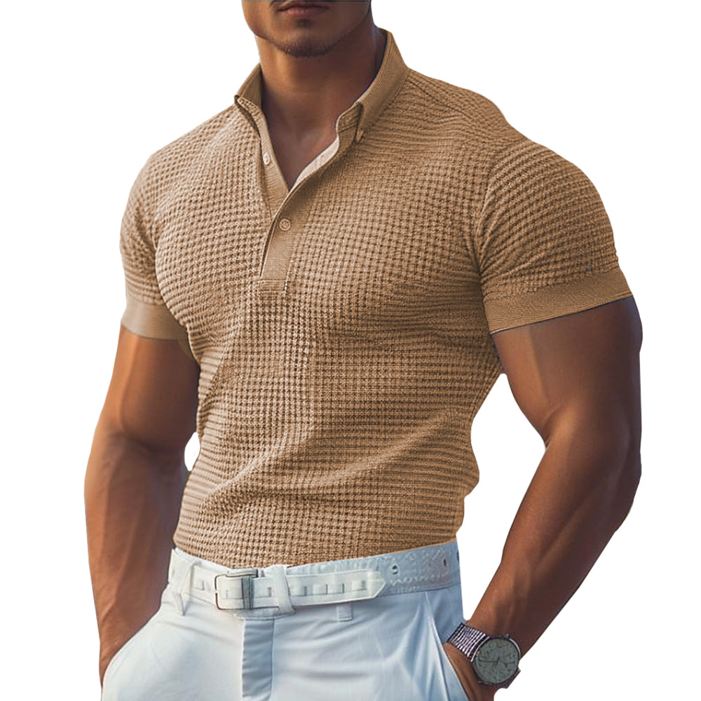 Men’s Waffle Knit Polo T-Shirt – Slim Fit, Detailed knit, Ultra-Light Tee