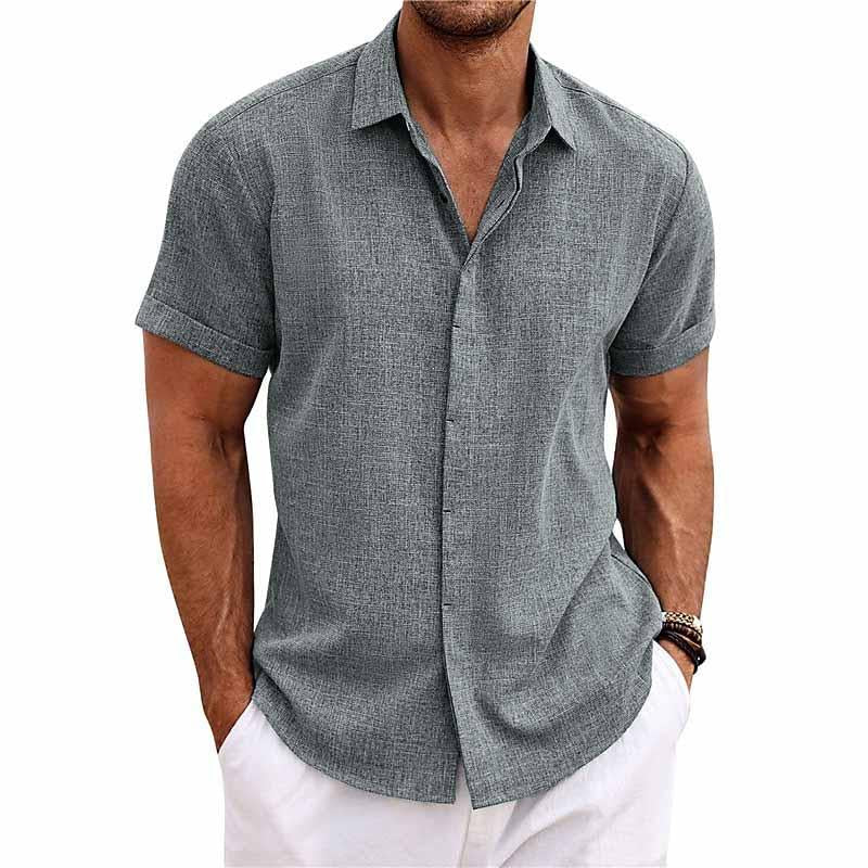 Men’s Linen Cotton Short Sleeve Button Down Shirt – Casual Breathable Beachwear Top