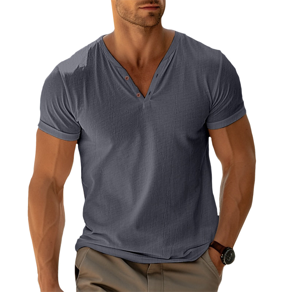 Classic V-Neck T-Shirt – Button Details, Comfortable fit, Ultra-Soft Henley