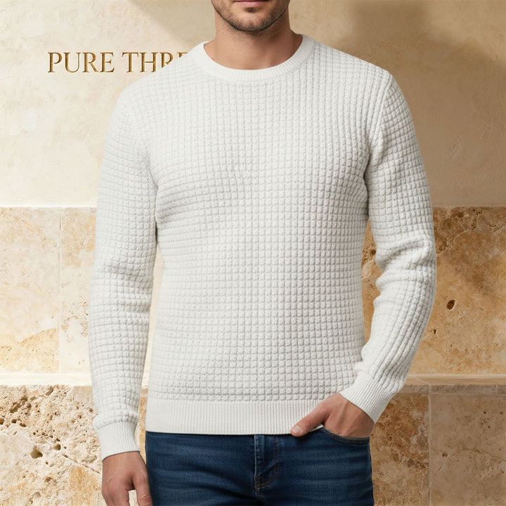 Men's Grid-Knit Classic Crew Neck Sweater – Ultra-light, Tailored Fit Sweater