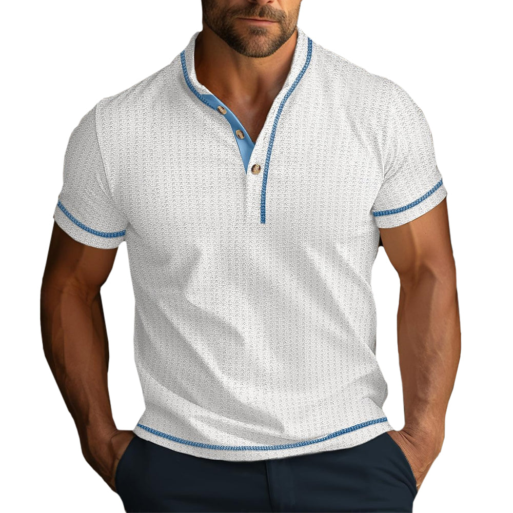 Classic Slim-fit Henley Tee for Men – Soft Texture, Contrast-Trim T-shirt