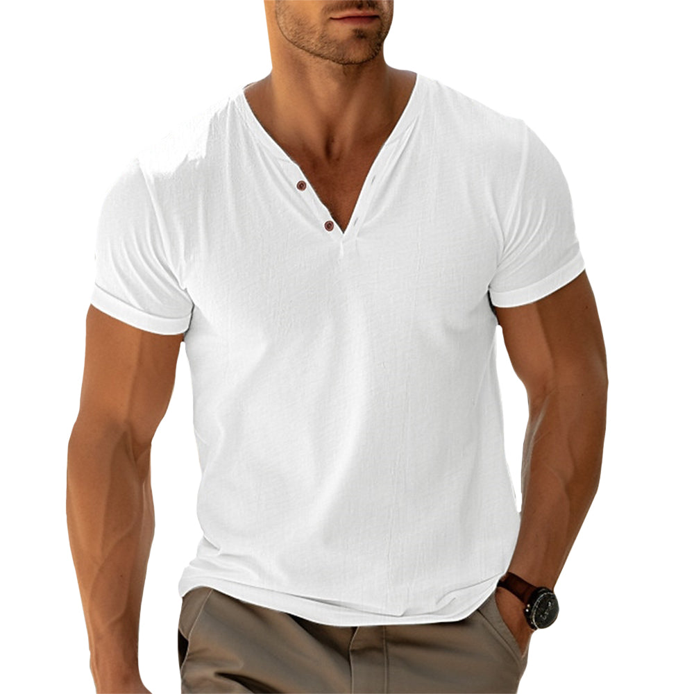 Classic V-Neck T-Shirt – Button Details, Comfortable fit, Ultra-Soft Henley