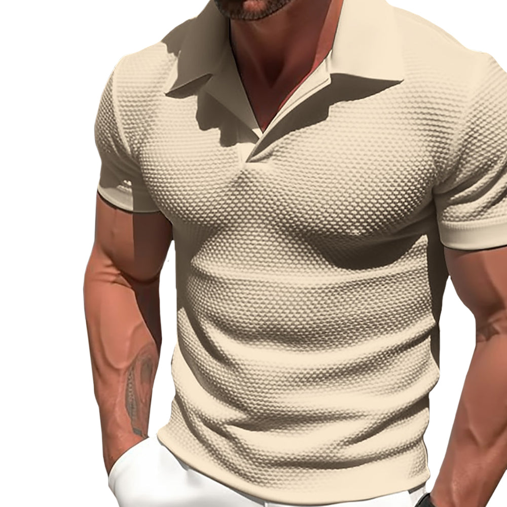 Men’s Waffle Textured Polo Tee – Slim Fit, Lightweight, Knit T-Shirt