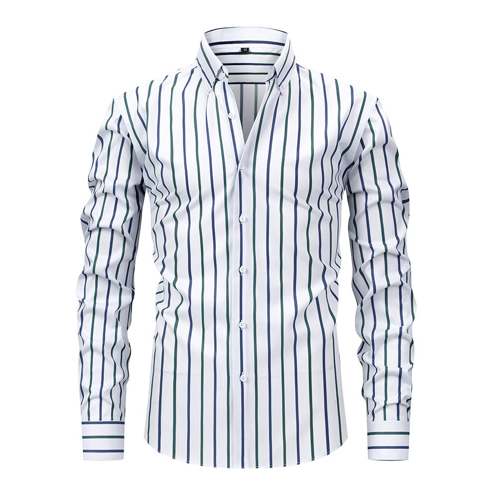 Men’s Classic Striped Shirt – Soft Fabric, Business Button-up Shirt