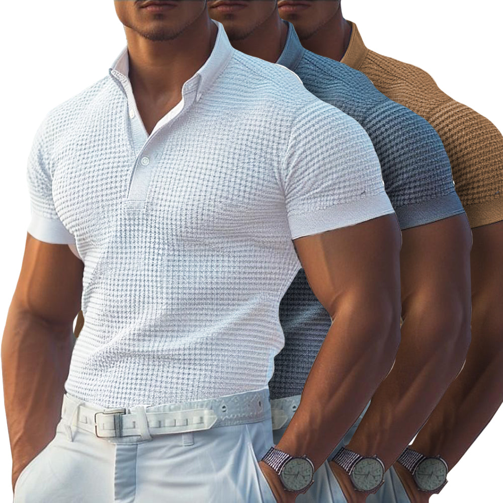 Men’s Waffle Knit Polo T-Shirt – Slim Fit, Detailed knit, Ultra-Light Tee