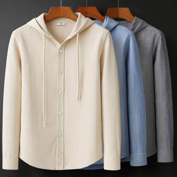 Men’s Textured Hooded Shirt – Button-up Placket, Ultra-soft, Lightweight Shirt
