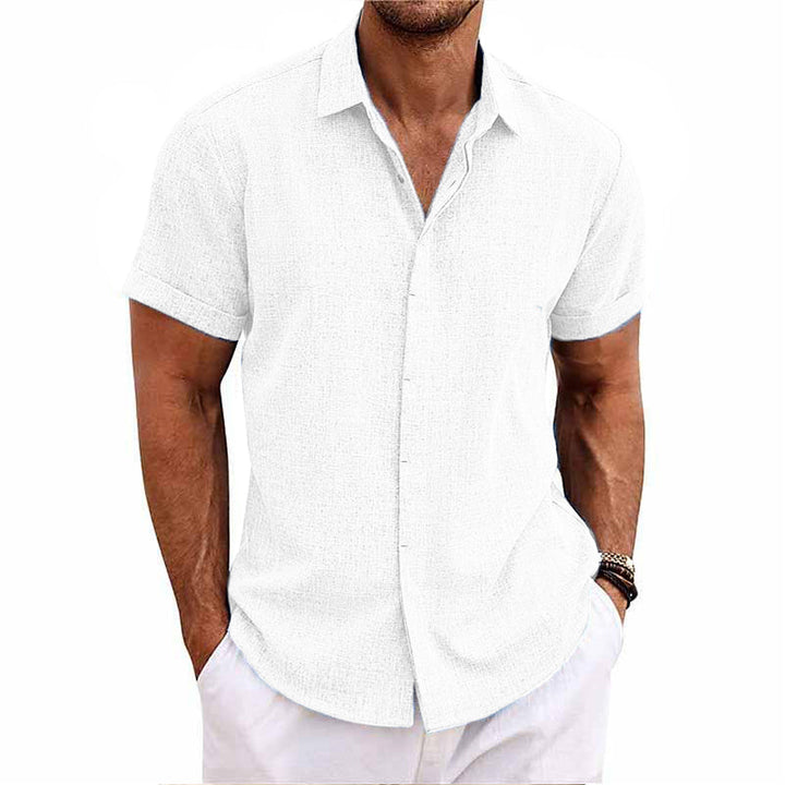 Men’s Linen Cotton Short Sleeve Button Down Shirt – Casual Breathable Beachwear Top