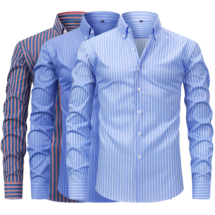Men’s Classic Striped Shirt – Soft Fabric, Business Button-up Shirt