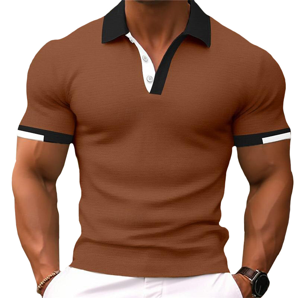 Men's Classic Cotton-Blend Polo T-Shirt – Contrast Neck, Slim-fit Tee