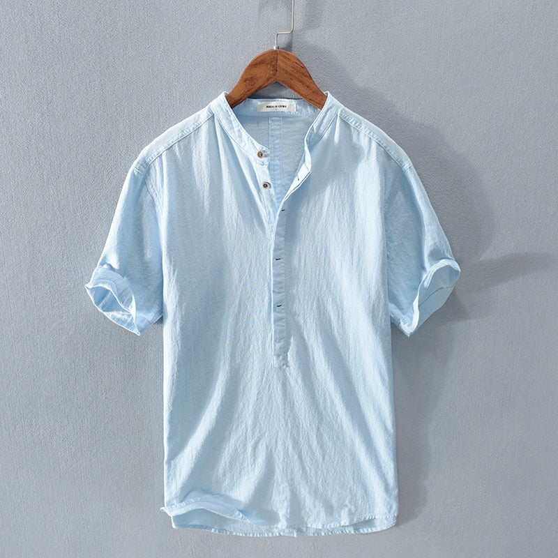 Men's Mandarin Collar Linen Shirt – Lightweight, Ultra-Soft Shirt