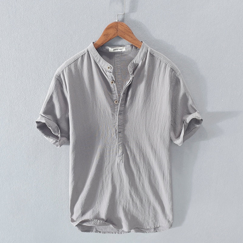 Men's Mandarin Collar Linen Shirt – Lightweight, Ultra-Soft Shirt