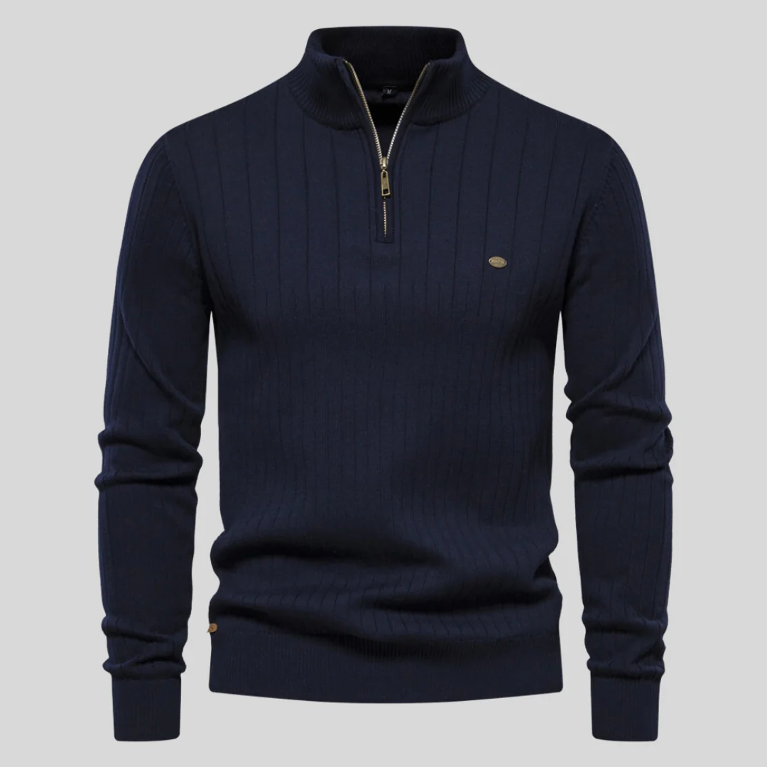 Men's Ultra-Soft Ribbed Half-Zip Cotton Sweater – Cozy, Comfortable Fit Sweater