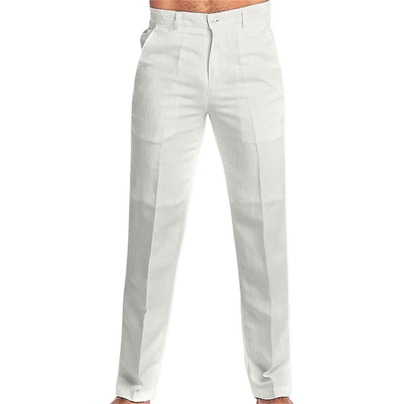 Men’s Classic Cotton-Linen Straight Fit Trousers – Breathable, Ultra-Light Everyday Pants