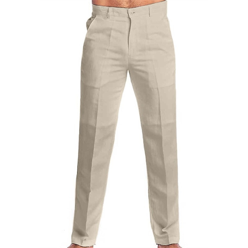 Men’s Classic Cotton-Linen Straight Fit Trousers – Breathable, Ultra-Light Everyday Pants
