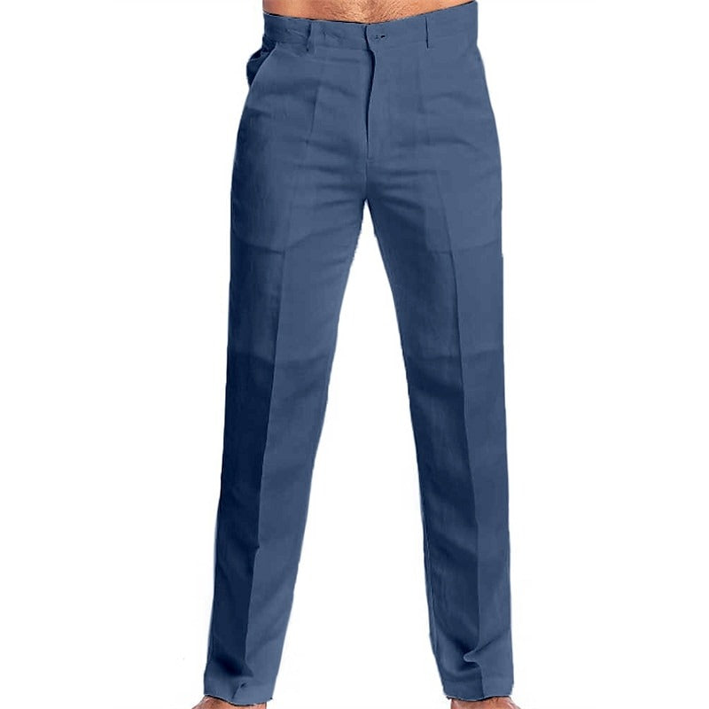 Men’s Classic Cotton-Linen Straight Fit Trousers – Breathable, Ultra-Light Everyday Pants